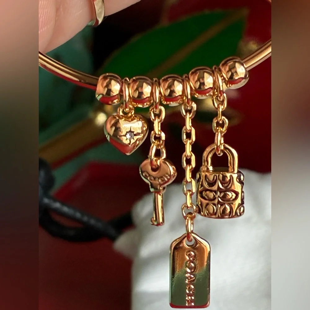 COACH Earrings,Coach Gold Hoop Earrings with Charms - Picture 5 of 11